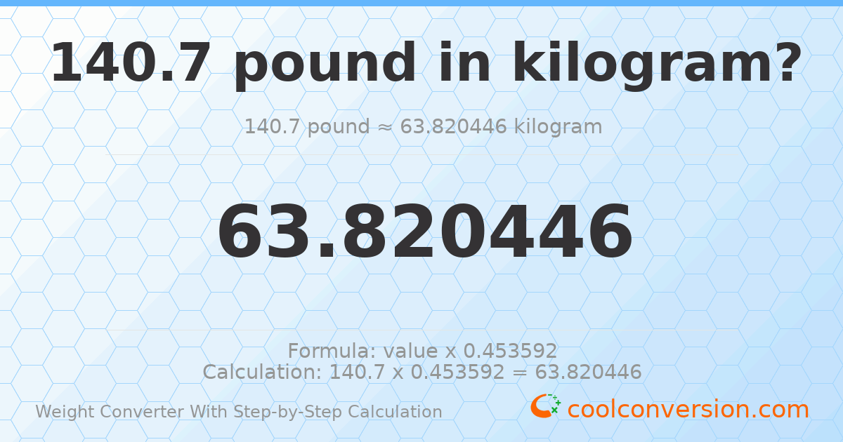 140.7 pounds = 63.8204 kilograms