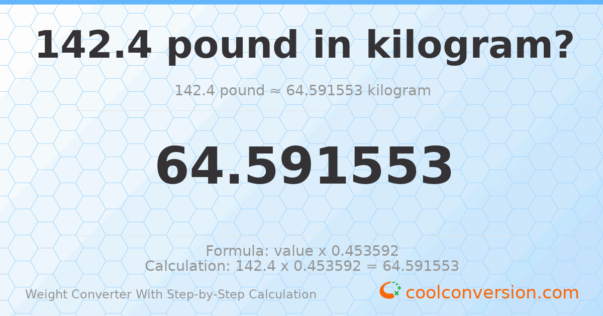142.4 pounds = 64.5916 kilograms