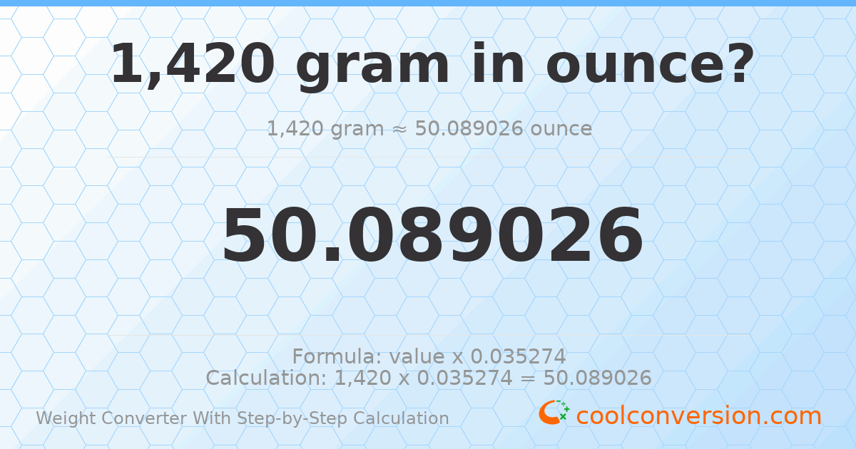 1420 grams = 50.089 ounces