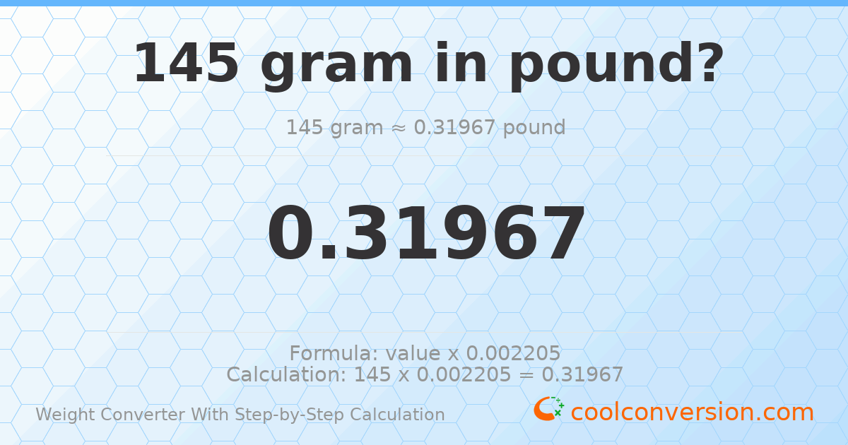 145 grams = 0.31967 pounds