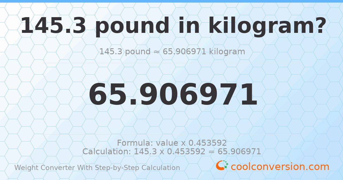 145.3 pounds = 65.907 kilograms