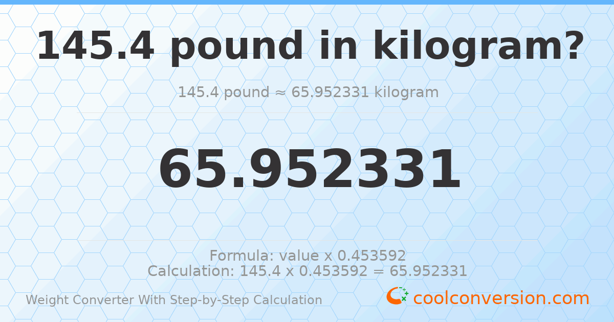 145.4 pounds = 65.9523 kilograms