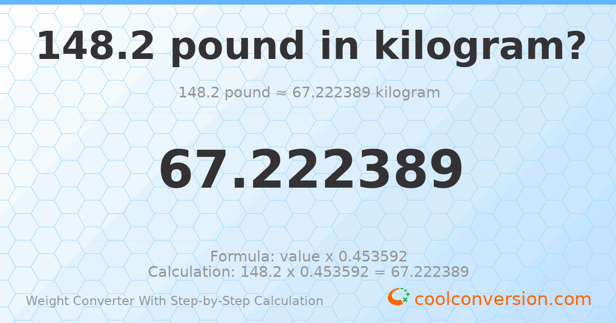 148.2 pounds = 67.2224 kilograms