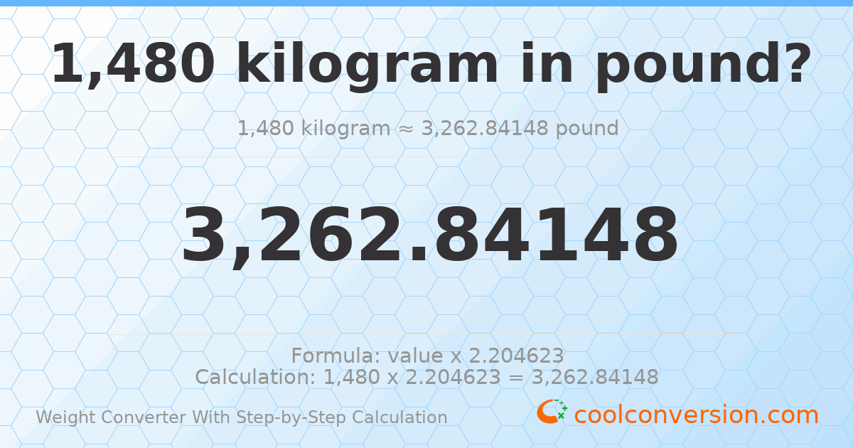 1480 kilograms = 3262.84 pounds
