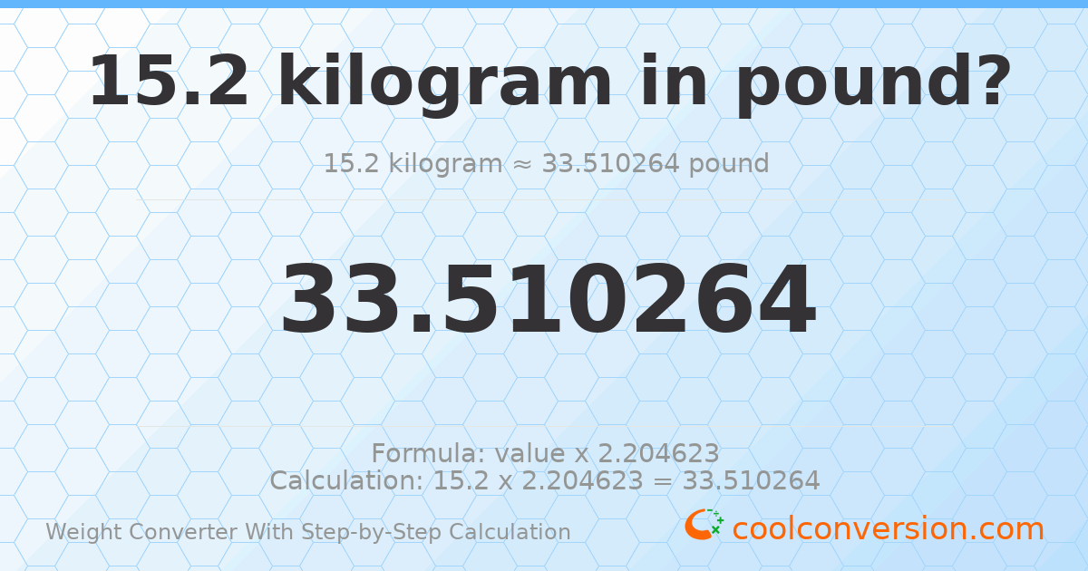 15.2 kilograms = 33.5103 pounds
