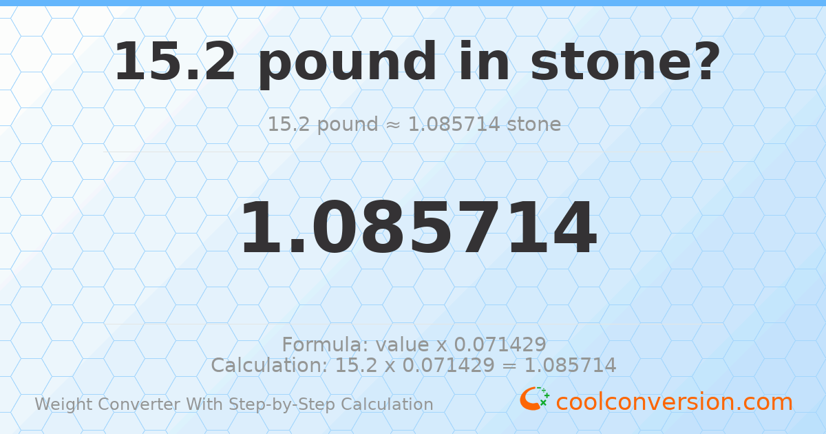 15.2 pounds = 1.08571 stones