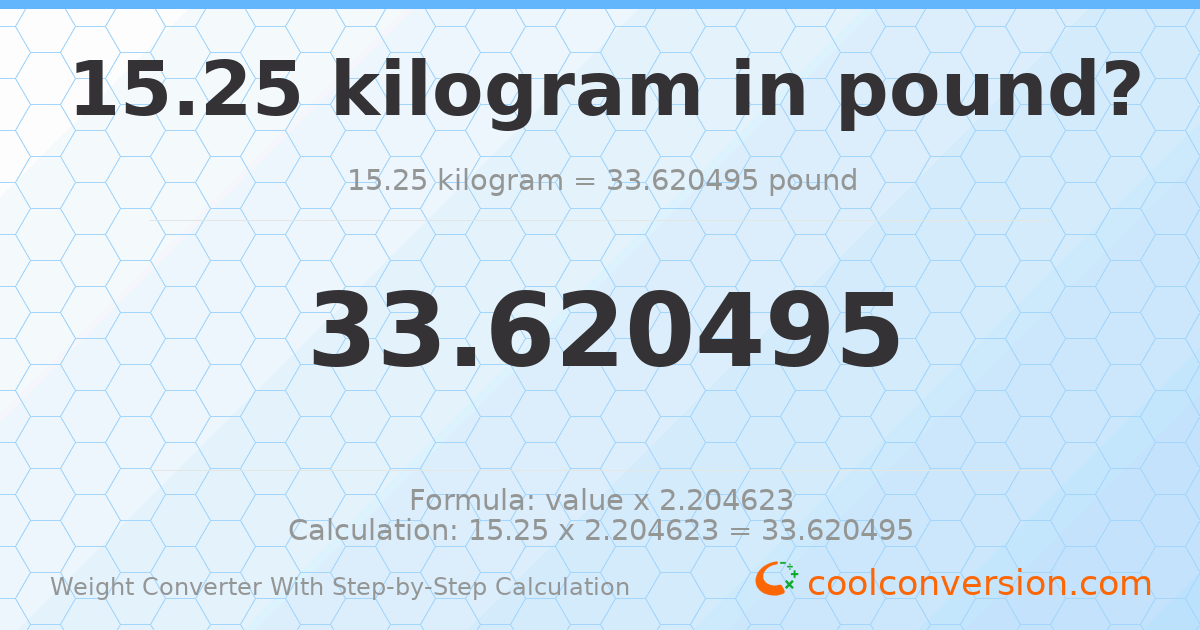 15.25 kilograms = 33.6205 pounds