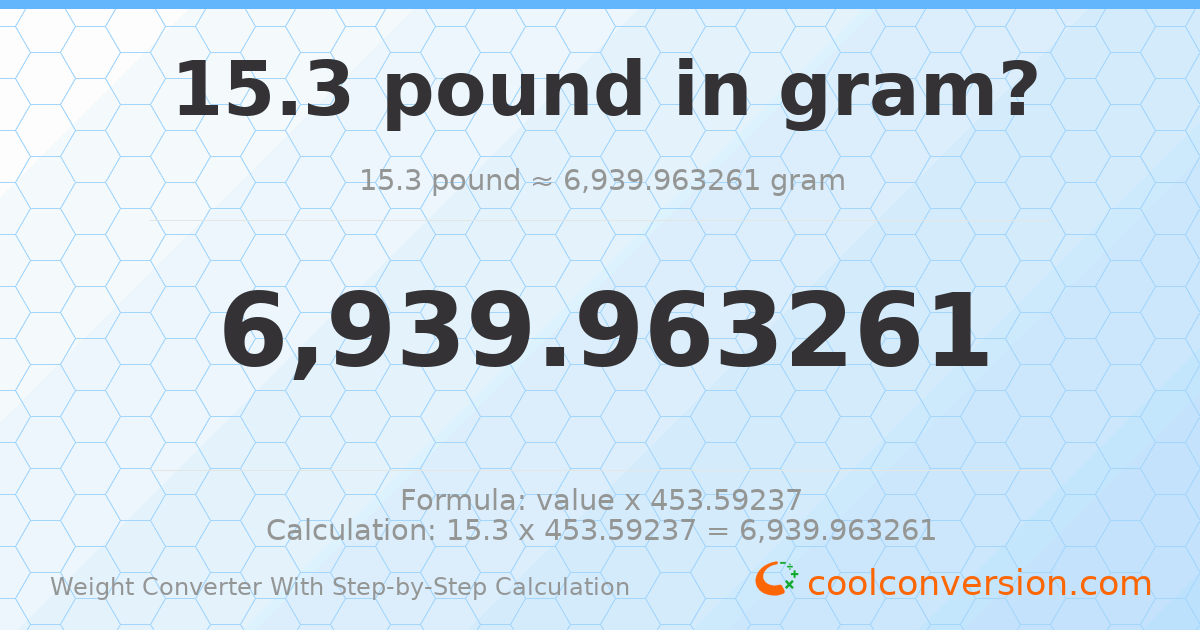 15.3 pounds = 6939.96 grams