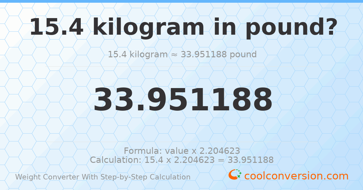 15.4 kilograms = 33.9512 pounds