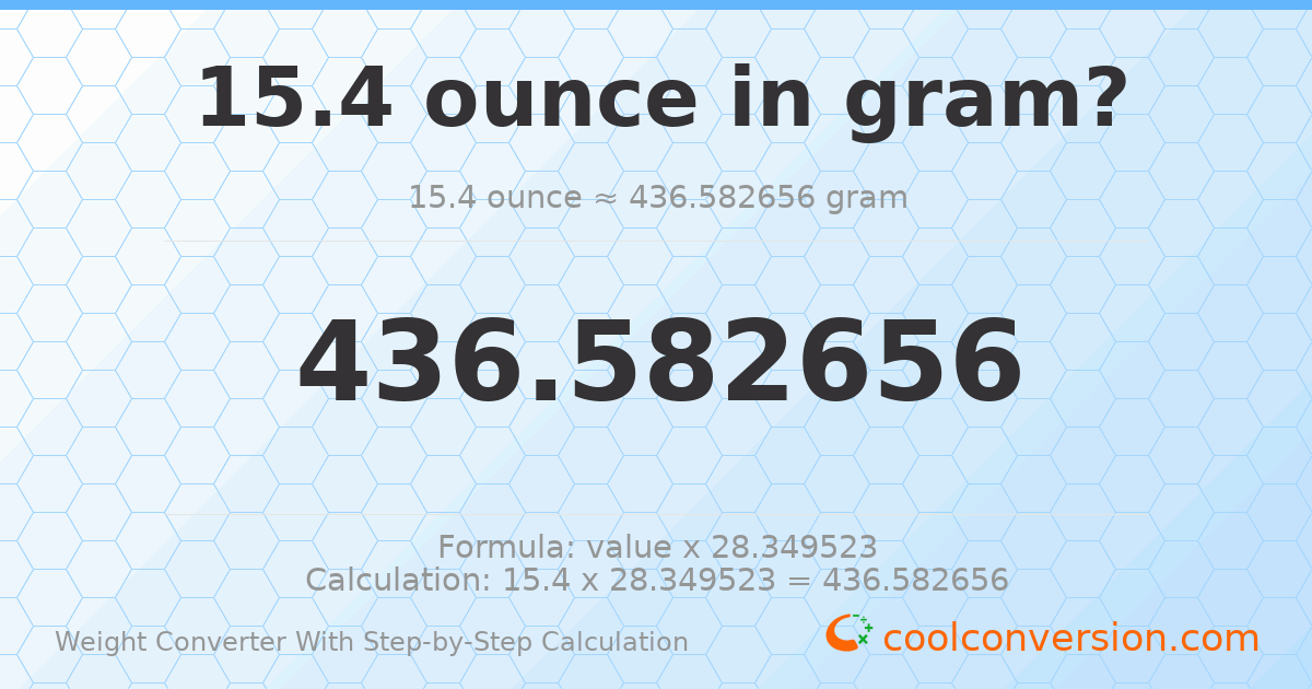 15.4 ounces = 436.583 grams