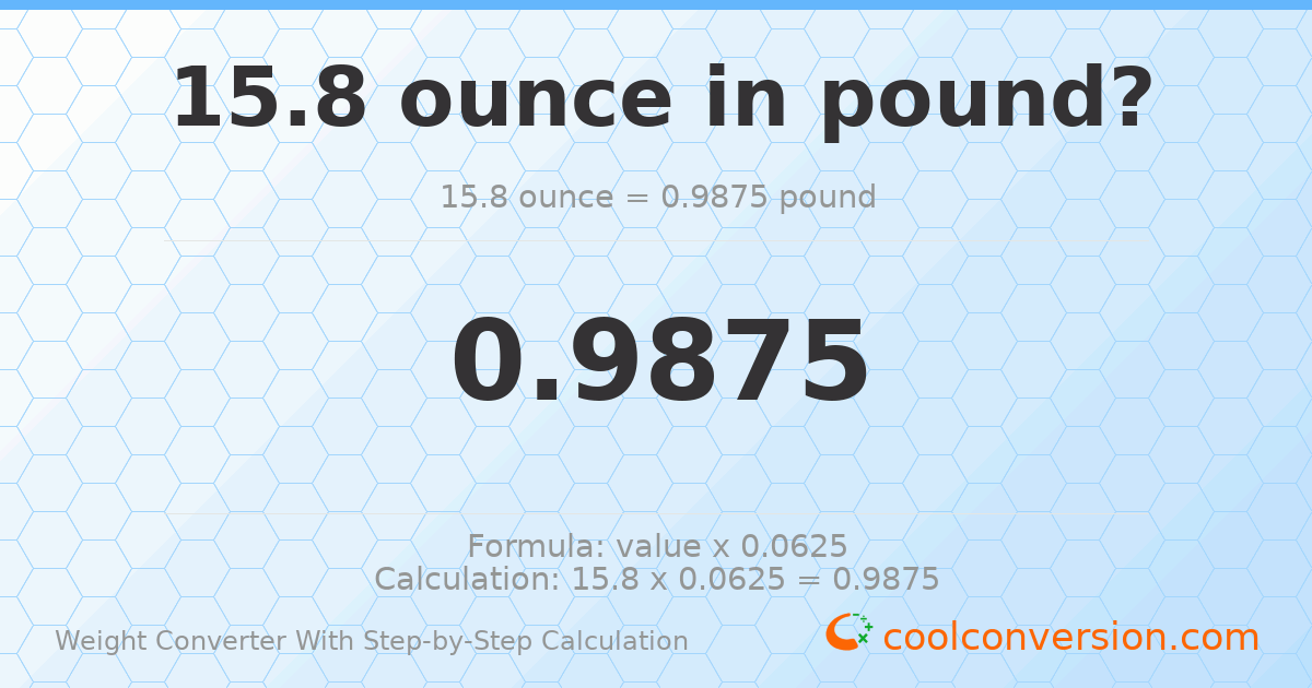 15.8 ounces = 0.9875 pounds