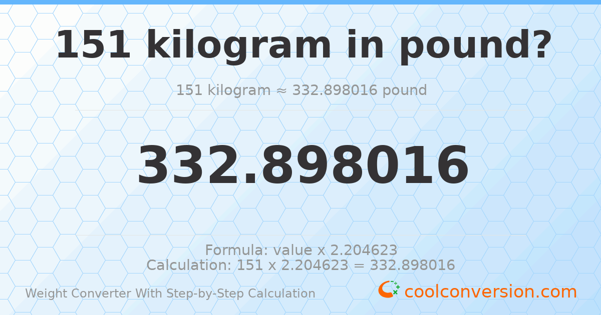 151 kilograms = 332.898 pounds