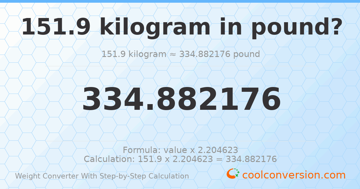 151.9 kilograms = 334.882 pounds