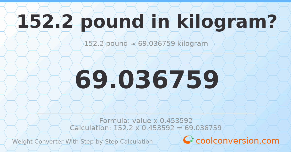 152.2 pounds = 69.0368 kilograms