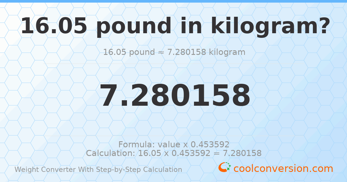 16.05 pounds = 7.28016 kilograms