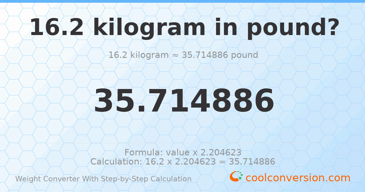 16.2 kilograms = 35.7149 pounds