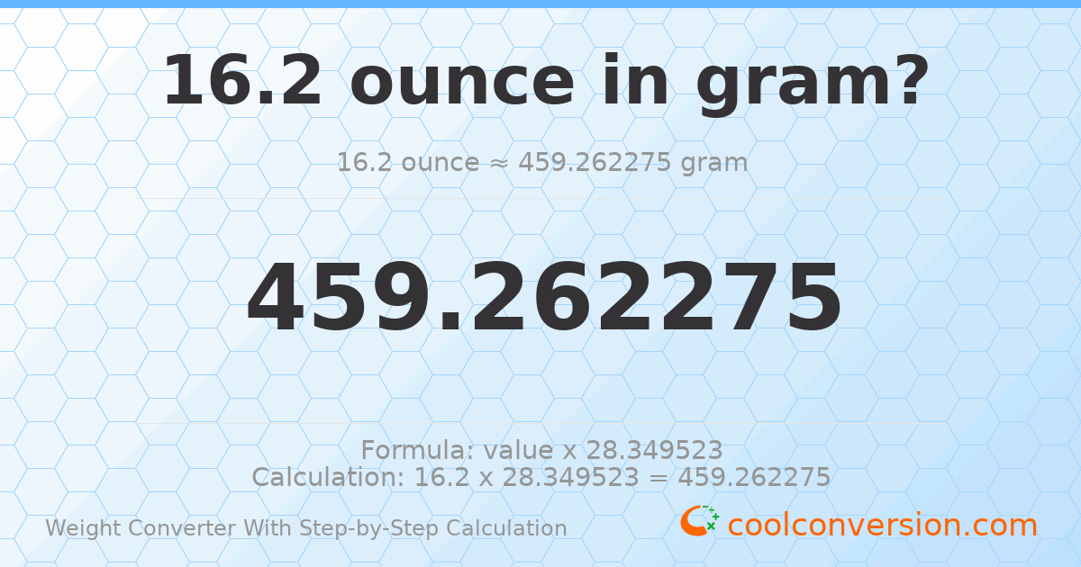 16.2 ounces = 459.262 grams