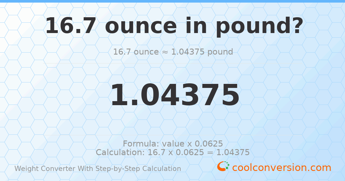 16.7 ounces = 1.04375 pounds