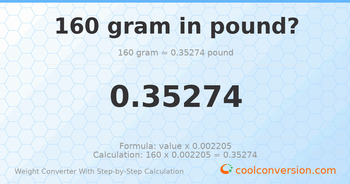 160 grams = 0.35274 pounds