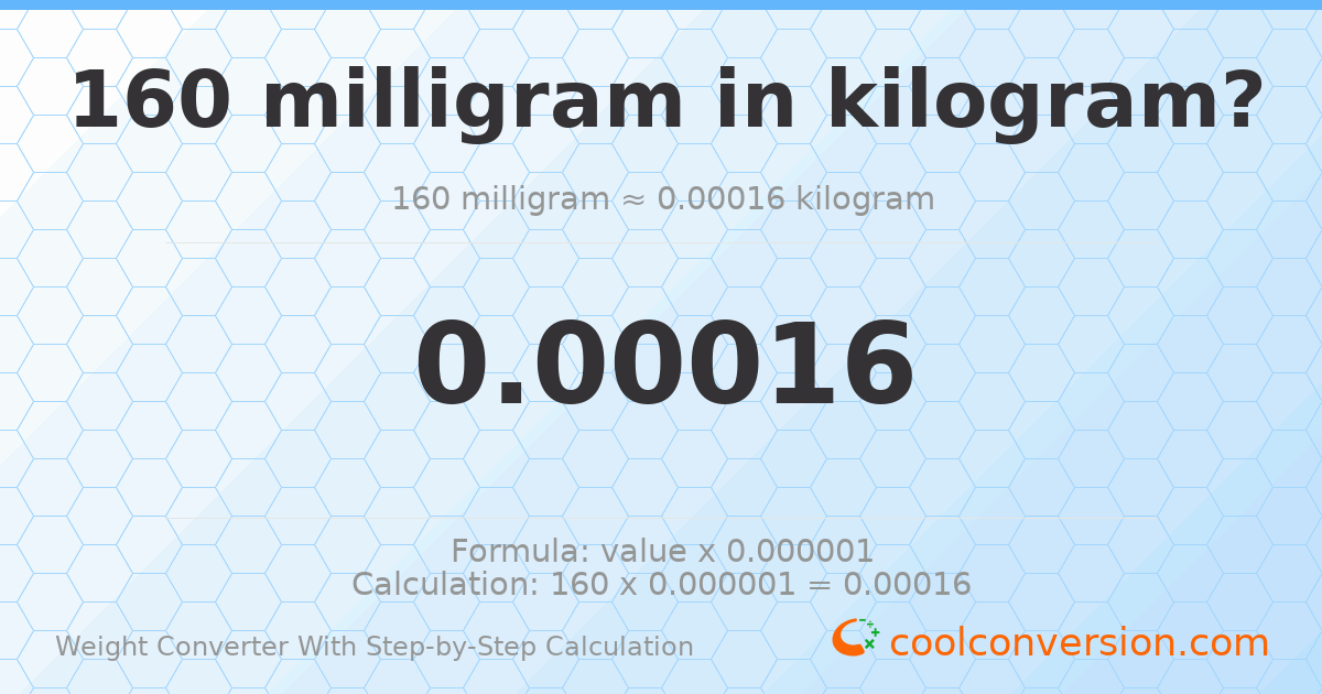 160 milligrams = 0.00016 kilograms