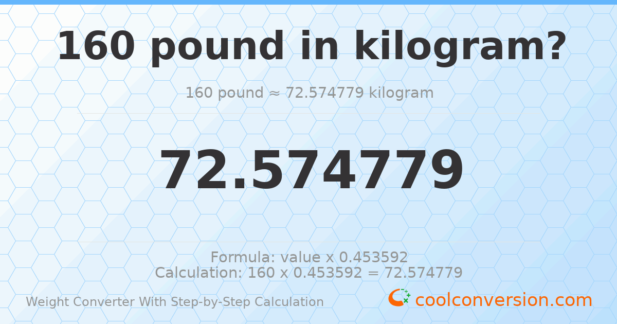 160 pounds = 72.5748 kilograms