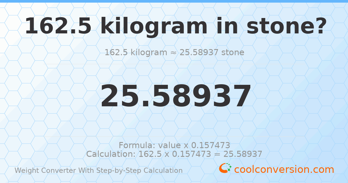 162.5 kilograms = 25.5894 stones