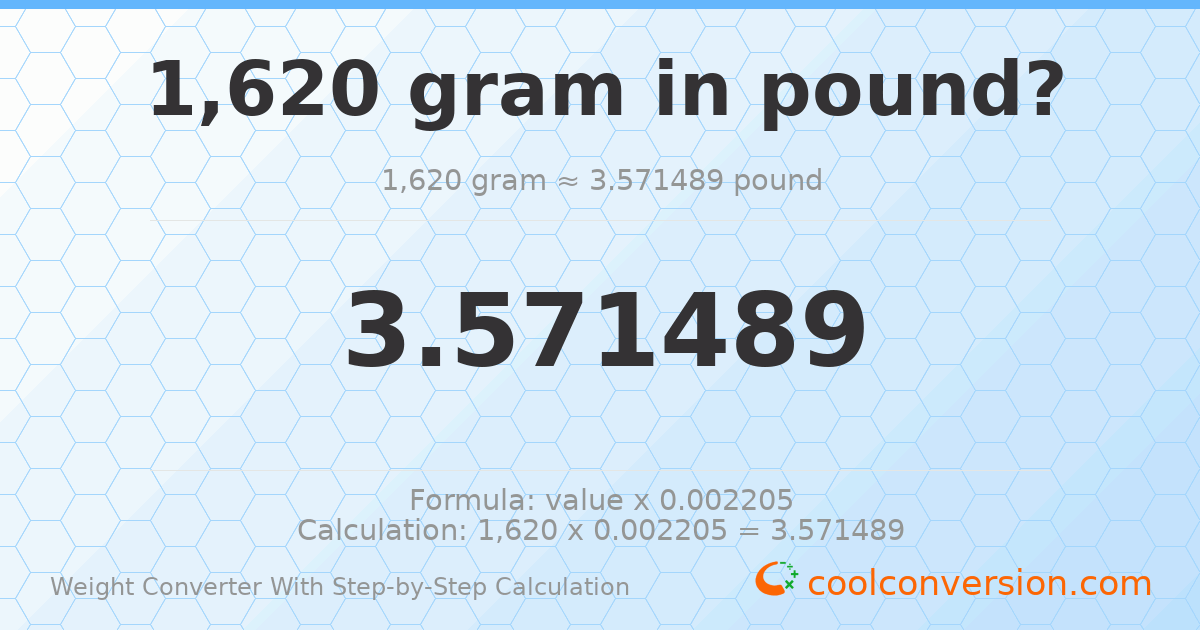1620 grams = 3.57149 pounds
