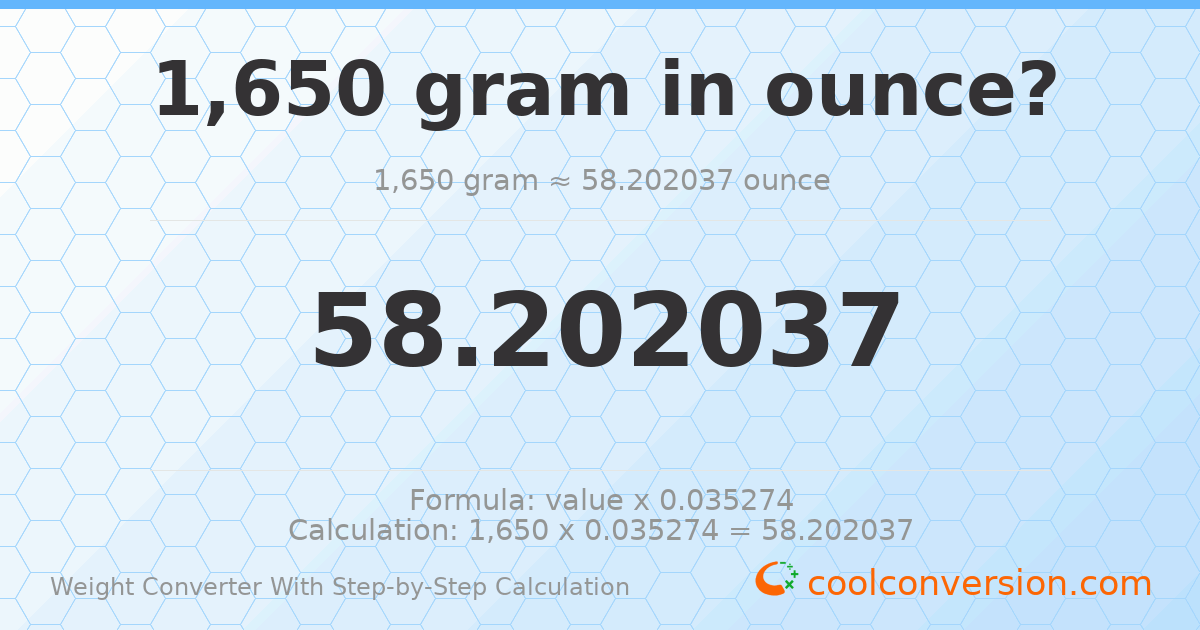 1650 grams = 58.202 ounces
