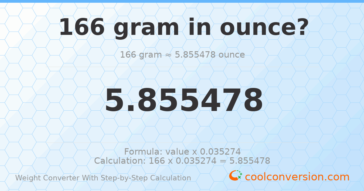 166 grams = 5.85548 ounces