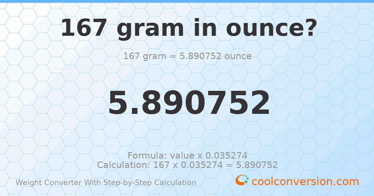 167 grams = 5.89075 ounces