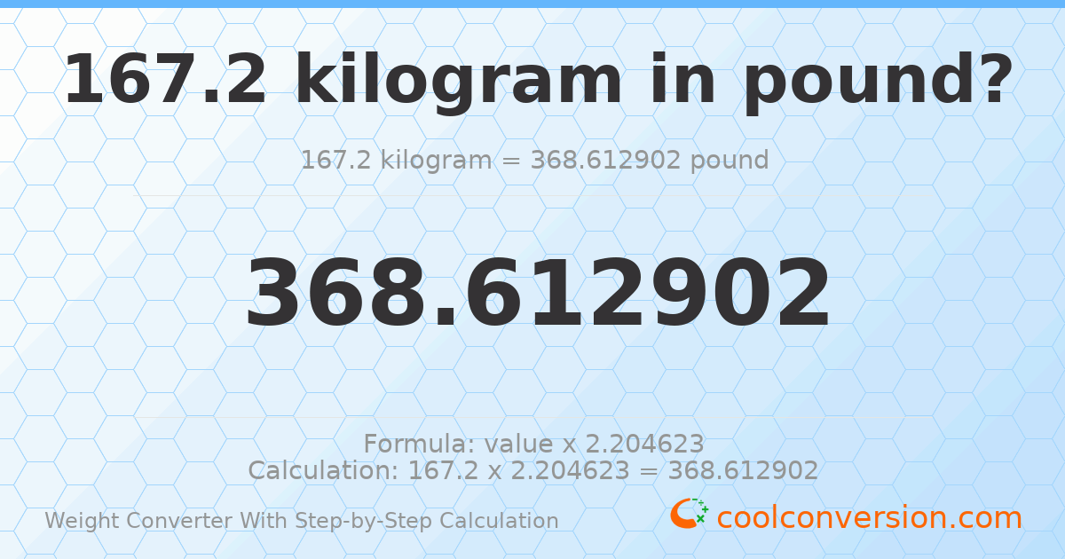 167.2 kilograms = 368.613 pounds