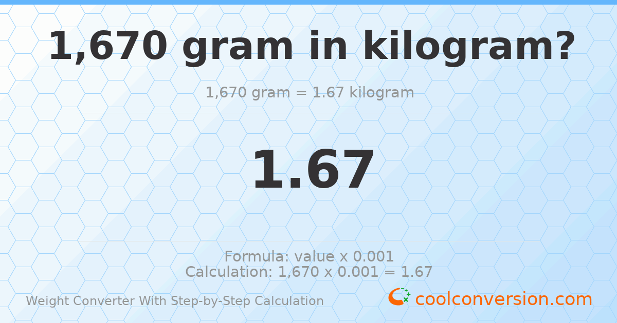 1670 grams = 1.67 kilograms