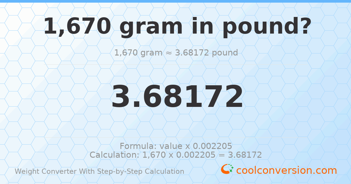 1670 grams = 3.68172 pounds