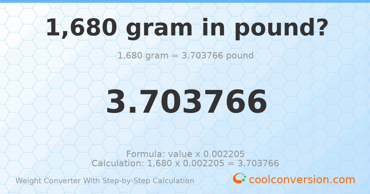1680 grams = 3.70377 pounds