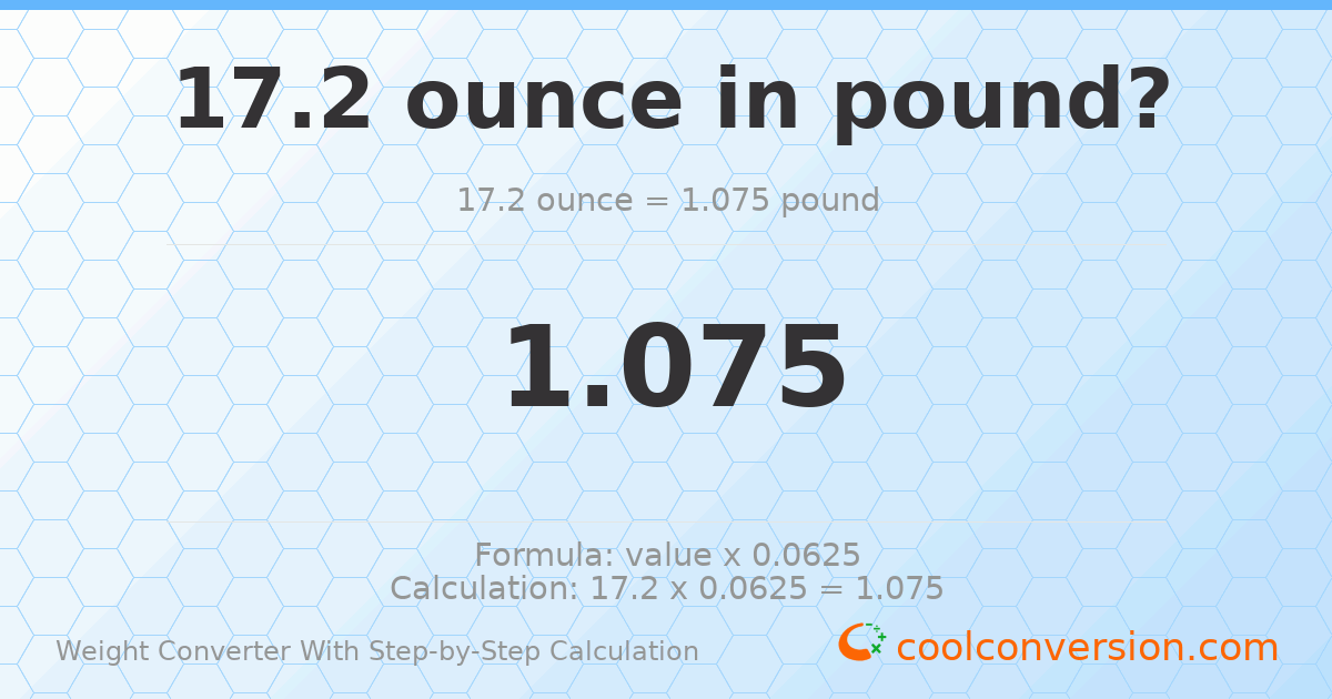 17.2 ounces = 1.075 pounds