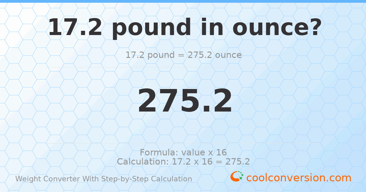 17.2 pounds = 275.2 ounces
