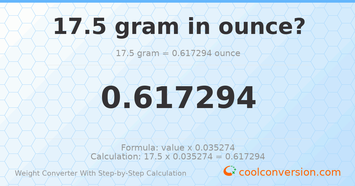 17.5 grams = 0.617294 ounces