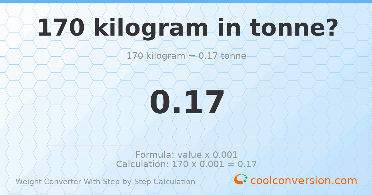 170 kilograms = 0.17 tonnes