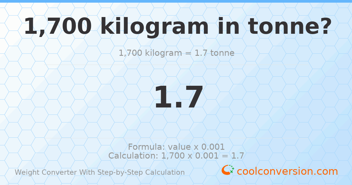 1700 kilograms = 1.7 tonnes