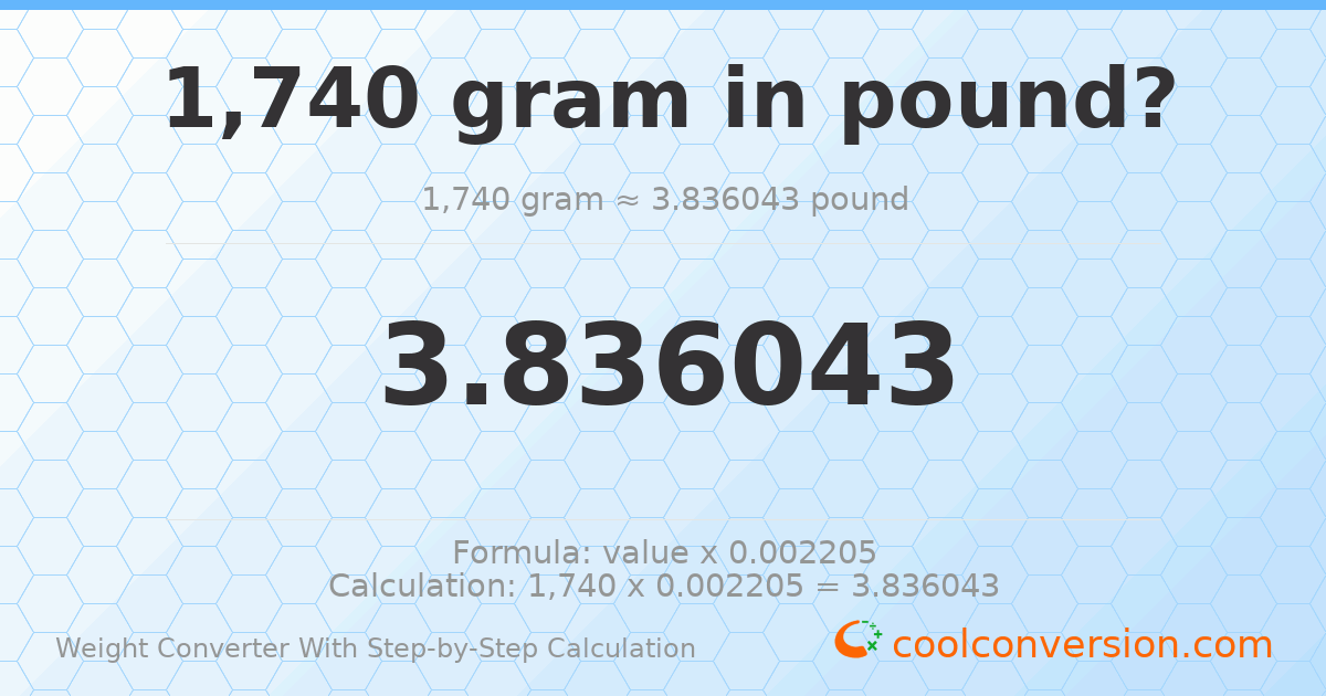 1740 grams = 3.83604 pounds