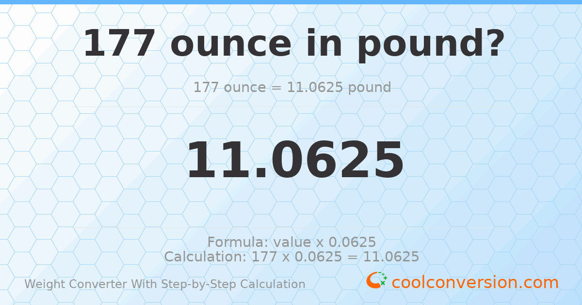 177 ounces = 11.0625 pounds