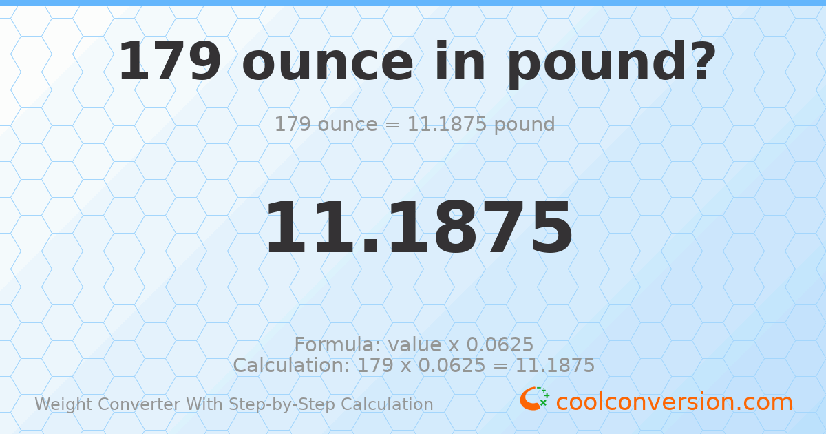 179 ounces = 11.1875 pounds