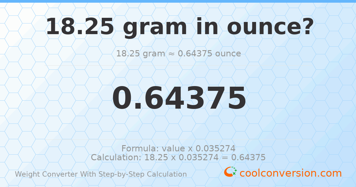 18.25 grams = 0.64375 ounces