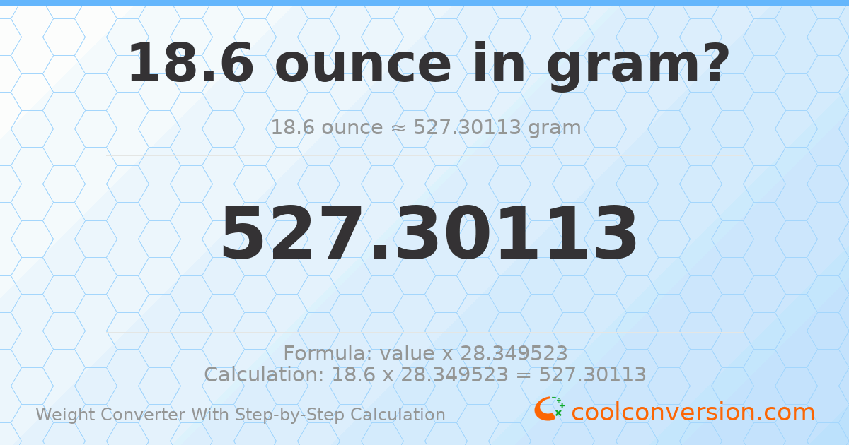 18.6 ounces = 527.301 grams