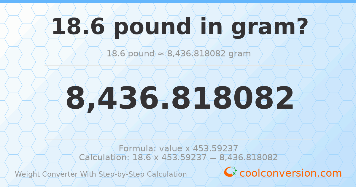 18.6 pounds = 8436.82 grams