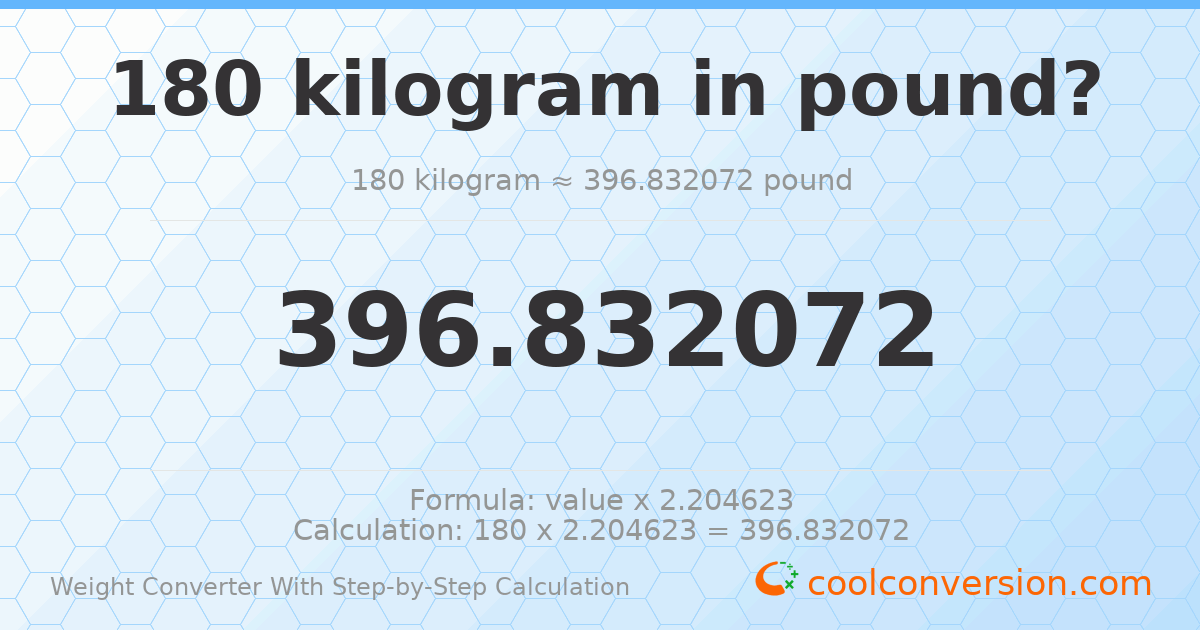 180 kilograms = 396.832 pounds