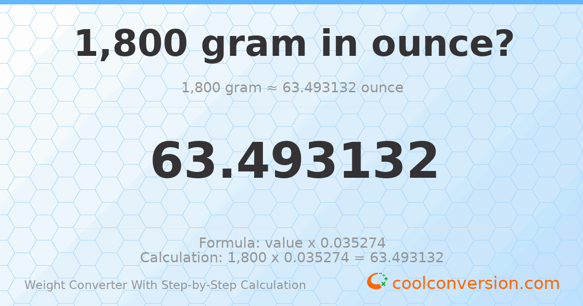1800 grams = 63.4931 ounces