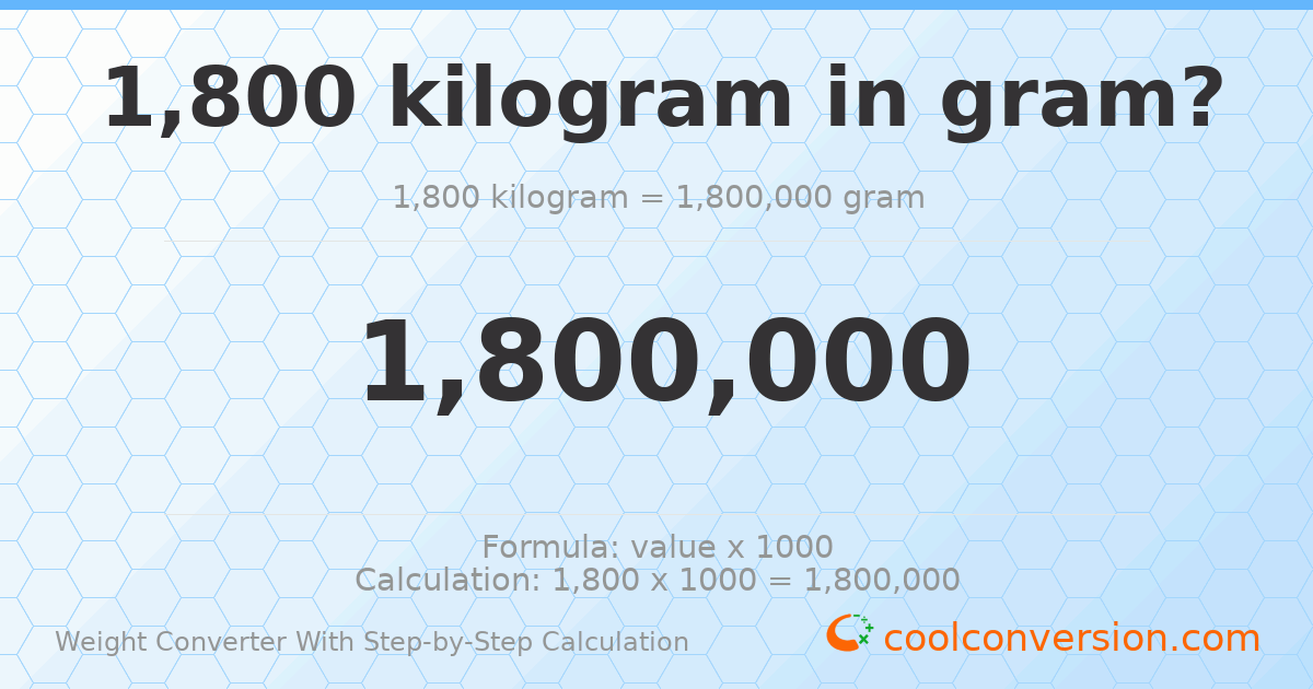 1800 kilograms = 1800000 grams