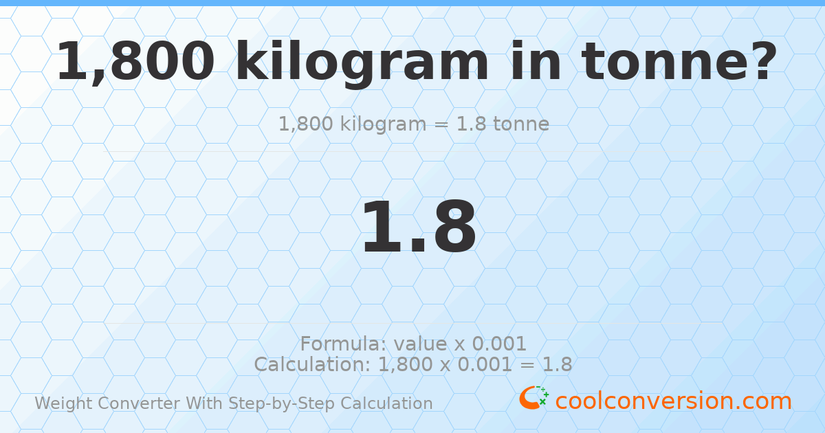 1800 kilograms = 1.8 tonnes
