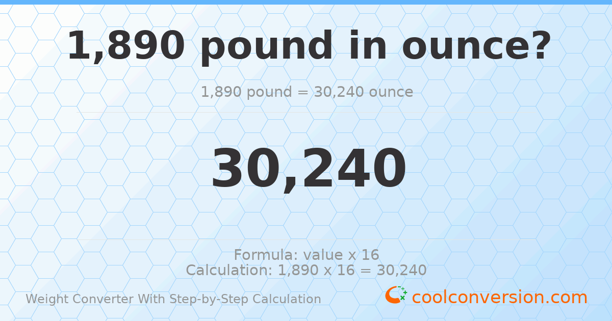 1890 pounds = 30240 ounces